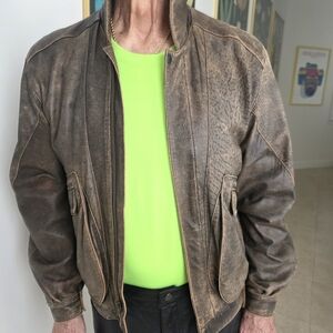 Leather BOMBER MILITARY CHIA Jacket Size 38, Distressed Leather, Ex Cond
